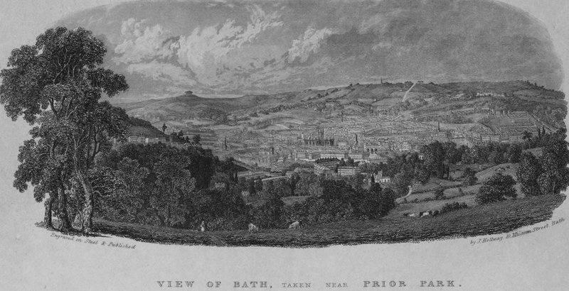 Vista de Banho, tomada perto de Prior Park (gravura) de English School