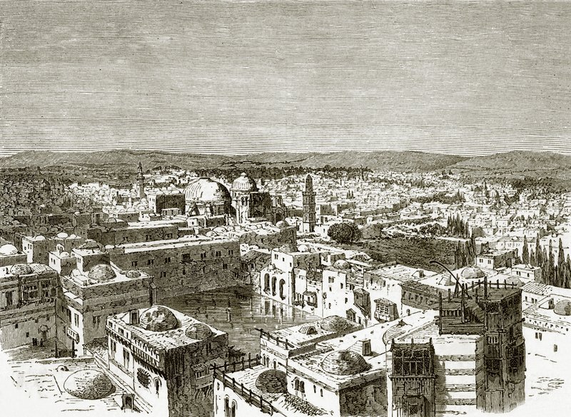 Vista de Jerusalém de sobre a piscina de Ezequias de English School