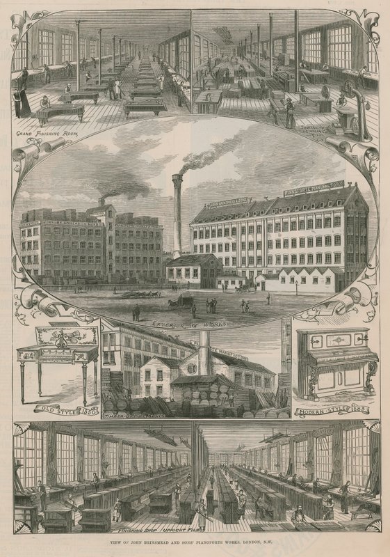 Vista de obras de pianoforte de John Brinsmead e Sons de English School