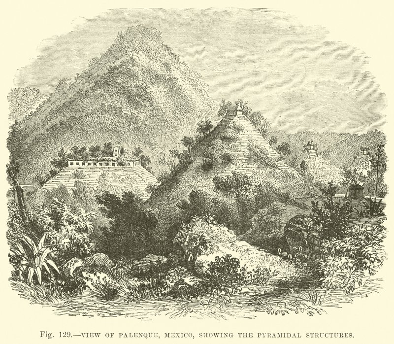 Vista de Palenque, no México, mostrando as estruturas piramidais de English School