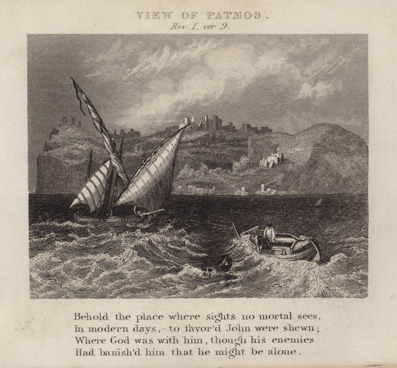 Vista de Patmos, Apocalipse I, ver 9 (gravura) de English School