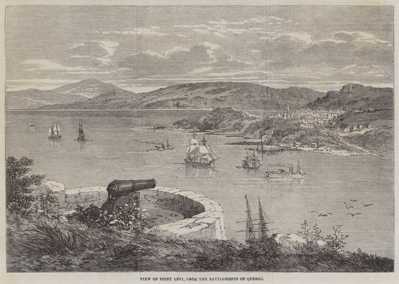 Vista do Ponto Levi, das Batalhas do Québec (gravura) de English School