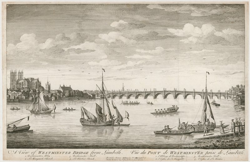 Vista da ponte de Westminster, de Lambeth de English School