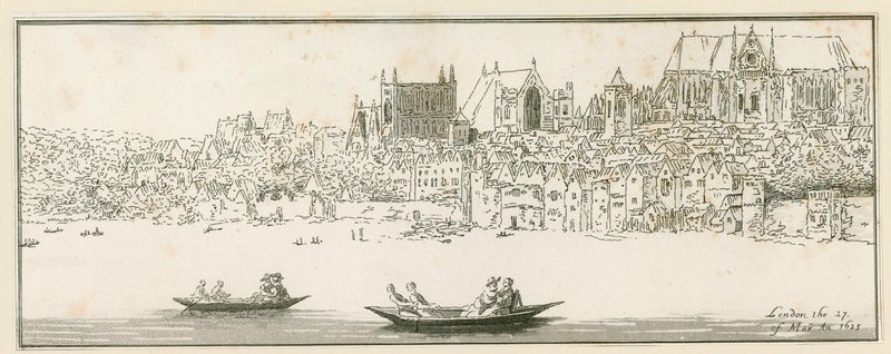 Vista do Palácio de Westminster, Londres, em 27 de março de 1652 de English School