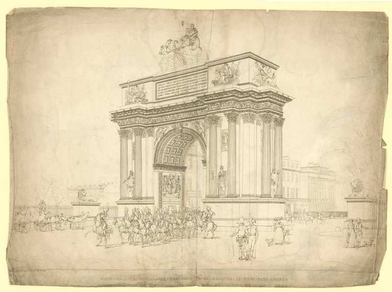 Vista de um Arco do Triunfo proposto para ser erguido no Hyde Park Corner de English School