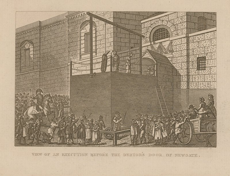 Vista de uma execução antes da porta do devedor de Newgate de English School