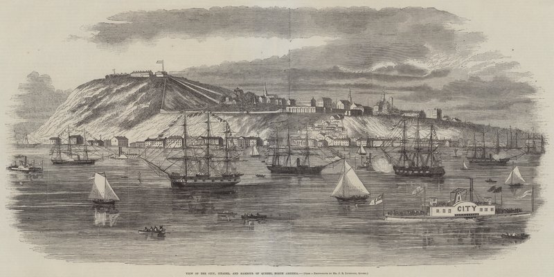 Vista da cidade, da cidadela e do porto do Quebeque, América do Norte (gravura) de English School