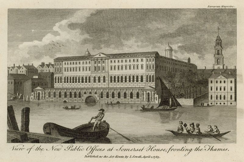 Vista dos novos escritórios públicos em Somerset House, em frente ao Tâmisa de English School
