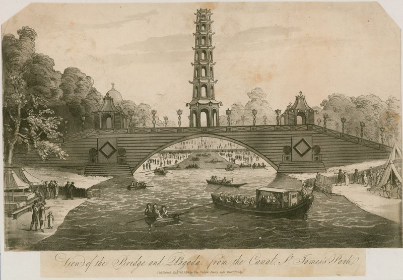 Vista, de, a, ponte, e, pagode, de, a, canal, st jamess, parque, londres de English School