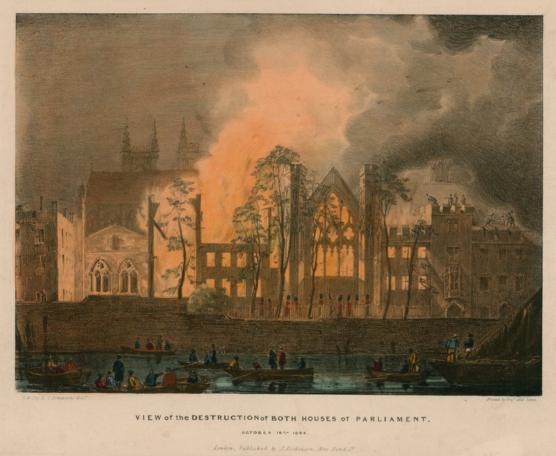 Visão da destruição de ambas as Casas do Parlamento, 16 de outubro de 1834 de English School