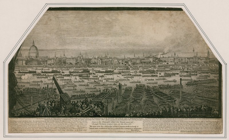Vista da procissão fúnebre do almirante Lord Nelson como ele foi trazido de Greenwich para Whitehall de English School