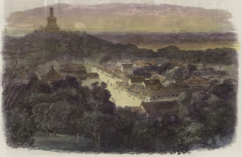 Vista dos jardins e do templo budista na Cidade Imperial de English School