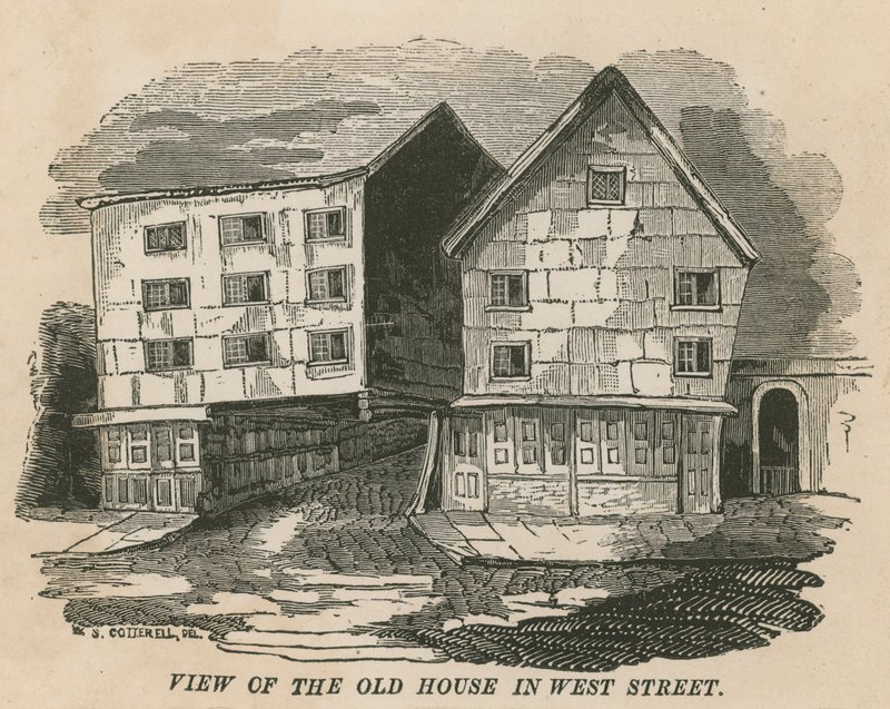 Vista da antiga casa em West Street, Londres, anteriormente a Red Lion Inn, Chick Lane, em algum momento a residência de Jonathan Wild de English School