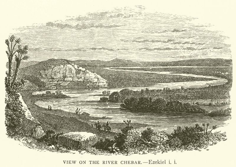 Vista sobre o rio Chebar, Ezequiel, i, i (gravura) de English School