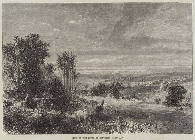 Ver rio acima em Assunção, Paraguai (gravura) de English School