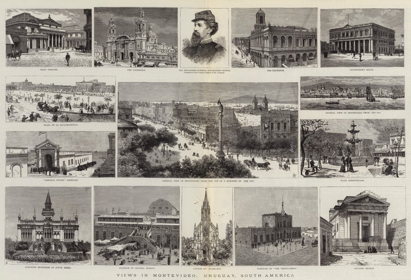 Vistas em Montevideo, Uruguai, América do Sul (gravura) de English School