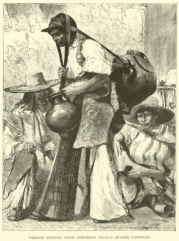 Índios da aldeia, do norte do México, transportadores de água de English School