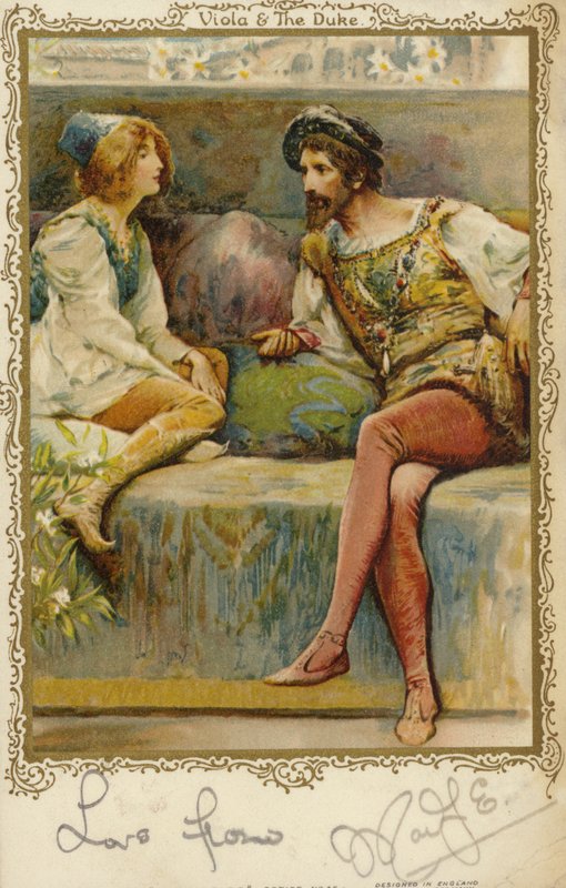 Viola e o duque de William Shakespeares tocam, duodécima noite de English School