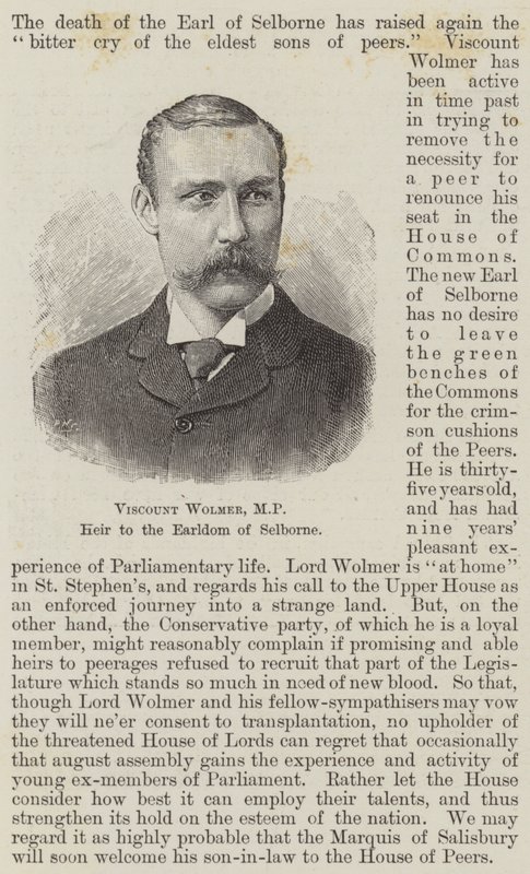 Visconde Wolmer, Deputado, Herdeiro do Conde de Selborne (gravura) de English School