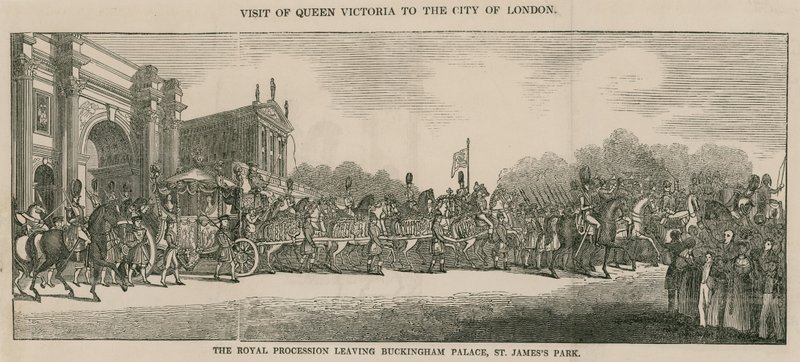 Visita da Rainha Victoria à cidade de Londres, saindo do Palácio de Buckingham de English School