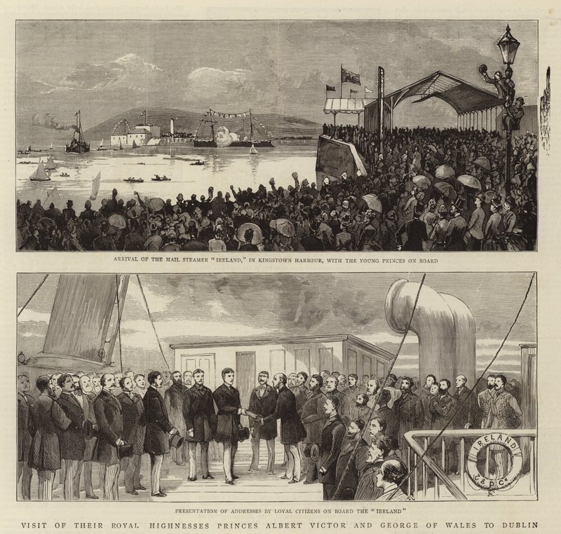 Visita de Suas Altezas Reais os Príncipes Albert Victor e George do País de Gales a Dublin (gravura) de English School