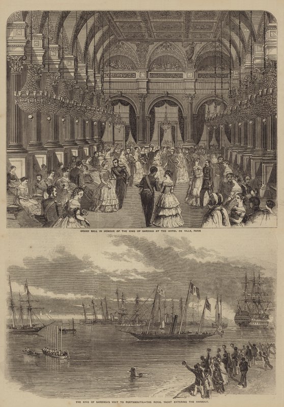 Visita de Victor Emmanuel II da Itália (gravura) de English School