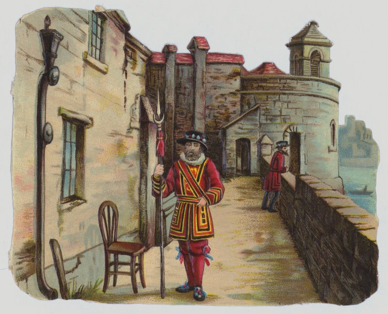 Visita à Torre de Londres, sucata vitoriana (cor litho) de English School