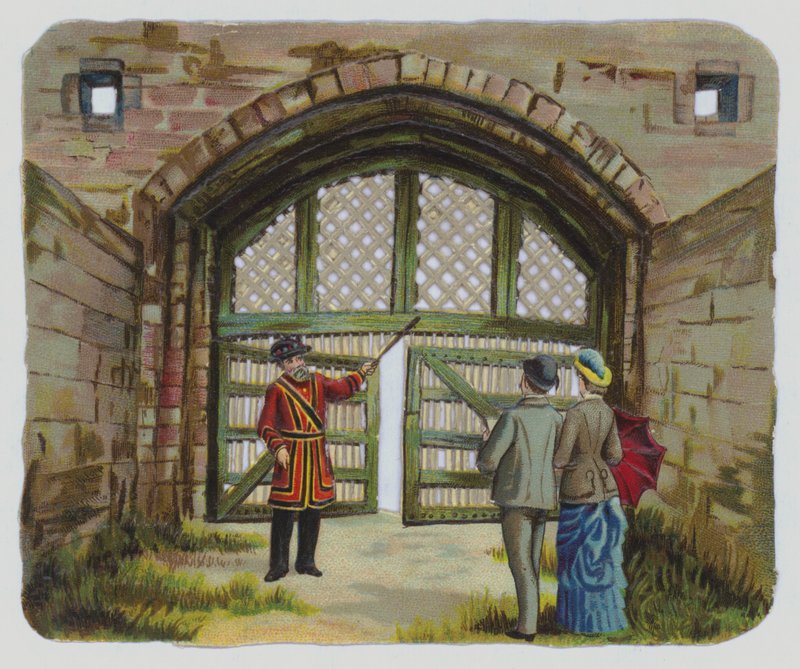 Visita à Torre de Londres, sucata vitoriana (cor litho) de English School