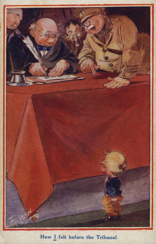 Cartão da propaganda dos desenhos animados de WW1 de um objector consciencioso de English School