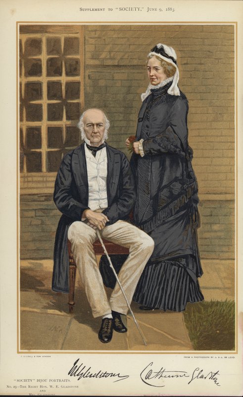 W E Gladstone e a Sra. Gladstone (litografia a cores) de English School