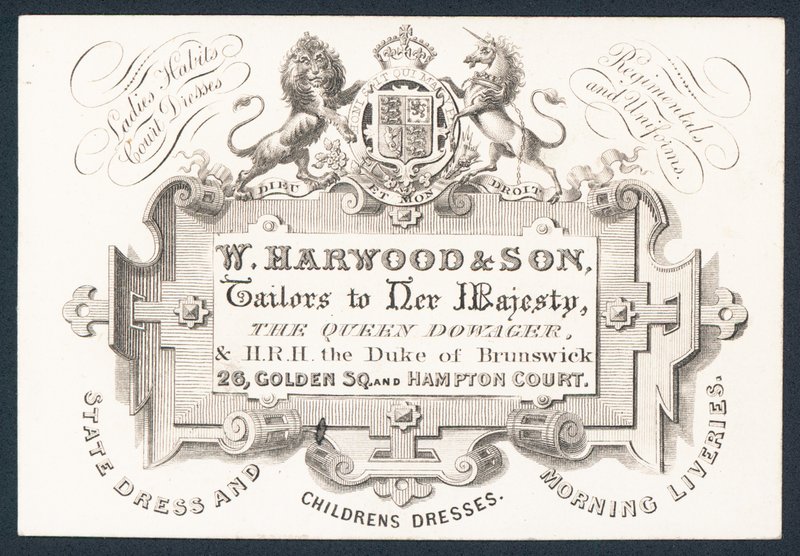 W Harwood & Son, alfaiates, cartão comercial de English School