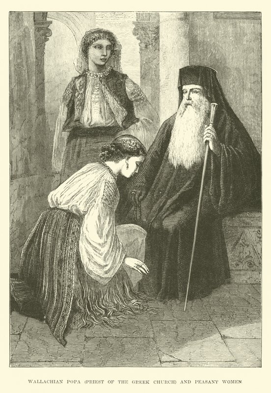 Popa wallachiana, sacerdote da Igreja grega e camponesas de English School