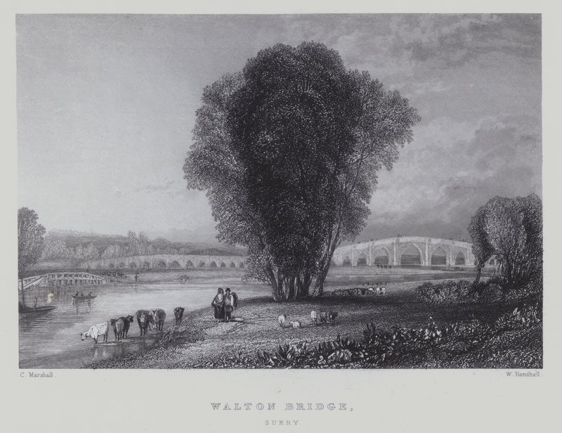Walton Bridge, Surrey (gravura) de English School