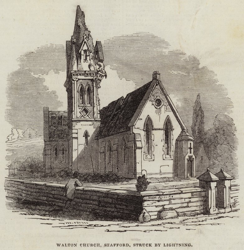 Igreja Walton, Stafford, atingida por um raio (gravura) de English School