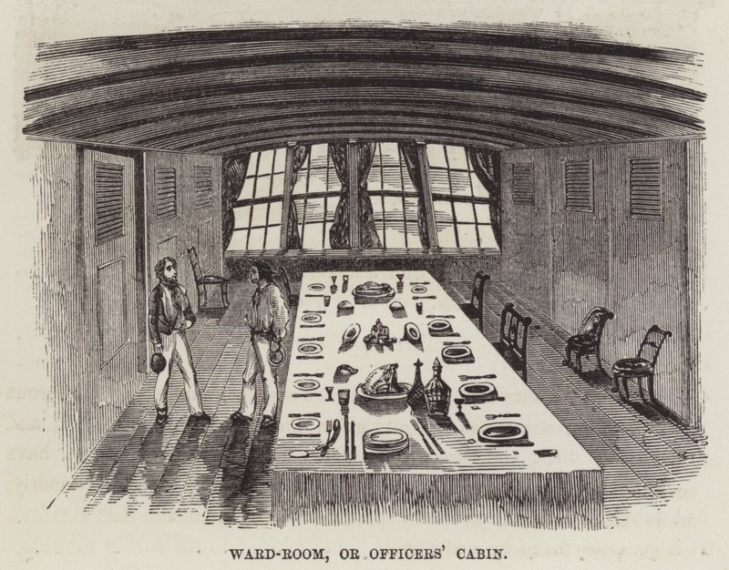 Sala de guerra, ou cabine de oficiais (gravura) de English School
