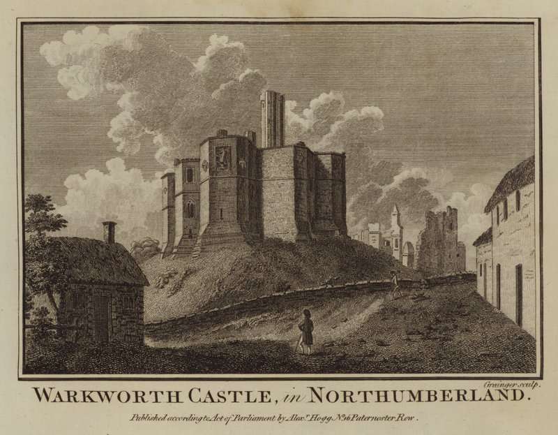 Castelo de Warkworth, em Northumberland (gravura) de English School