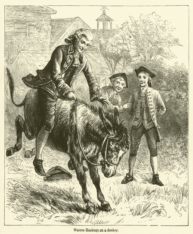 Warren Hastings num burro (gravura) de English School