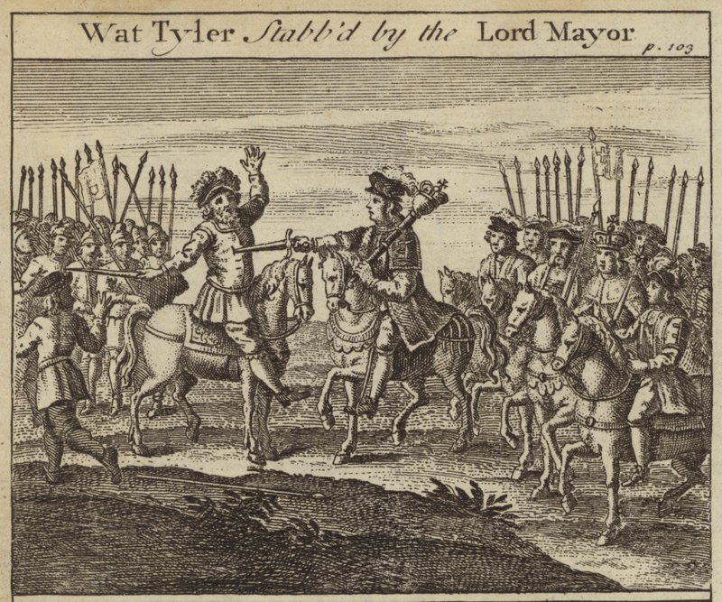 Wat Tyler esfaqueado por William Walworth, lorde prefeito de Londres, Camponeses "Revolta, 1381 de English School