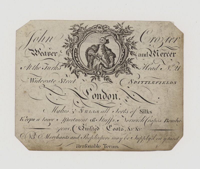 Weaver e Mercer, John Crozier, cartão de comércio de English School