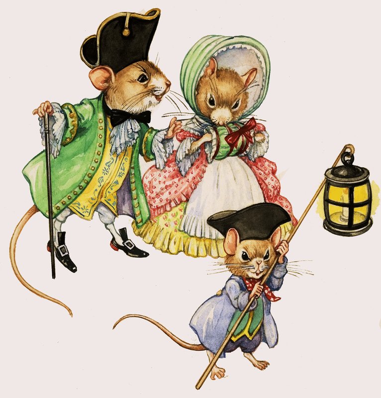 Ratos vitorianos bem vestidos, dando um passeio de English School