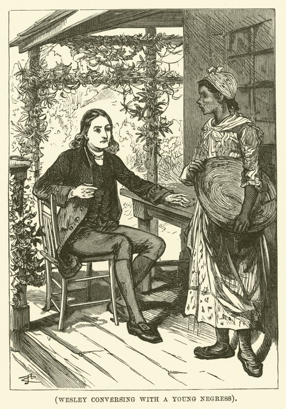 Wesley a conversar com uma jovem negra (gravura) de English School