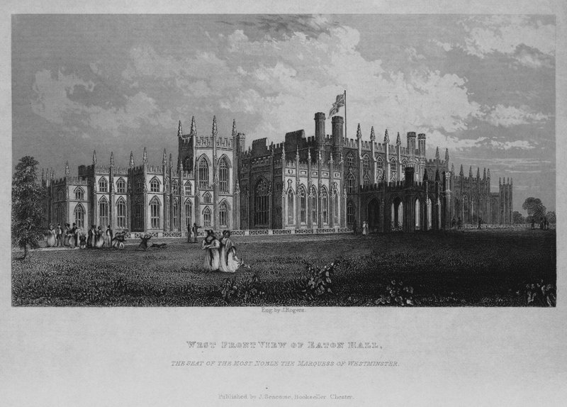 West Front View do Eaton Hall, a sede do mais nobre marquês de Westminster de English School