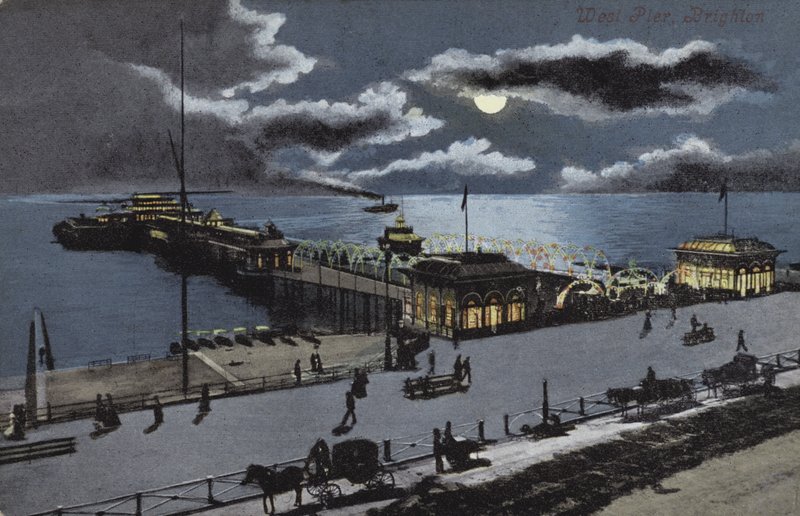 West Pier, Brighton, Sussex (litografia a cores) de English School