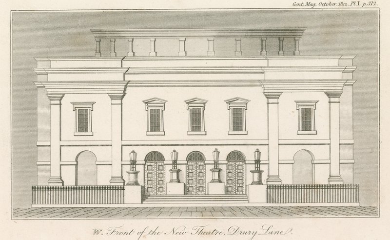 Frente oeste do novo Teatro Drury Lane, Londres de English School