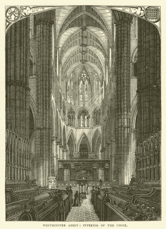 Abadia de Westminster, interior do coro (gravura) de English School