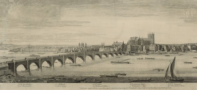 Westminster Bridge, Londres, tirada do Sr. Scheves Sugar House, em frente à York House de English School