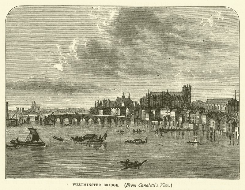Ponte de Westminster, da visão de Canaletti (gravação) de English School