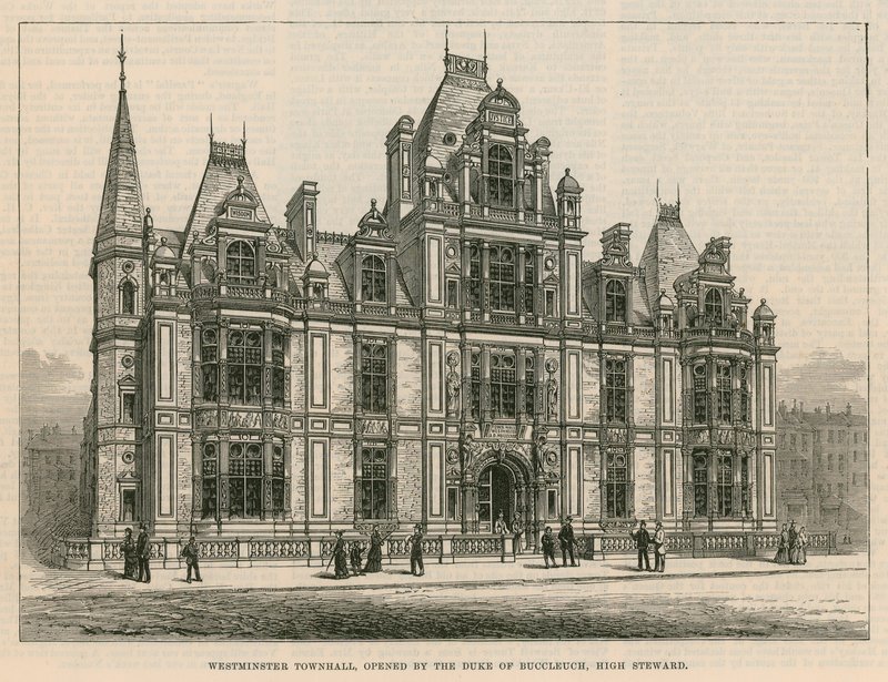 Câmara Municipal de Westminster, inaugurada pelo Duque de Buccleuch, alta Steward de English School
