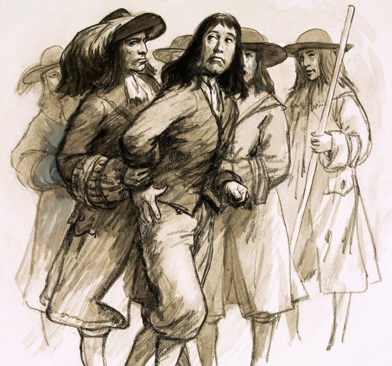 Quando James II abdicou, o odiado Juiz Jeffreys fugiu pela sua vida (guache no papel) de English School