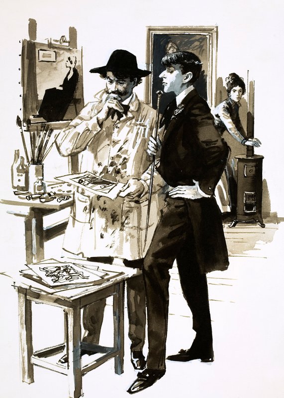 Whistler e Aubrey Beardsley (guache no papel) de English School